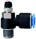Unidirectional flow control valves with outgoing air restriction, angled »Blue Series«